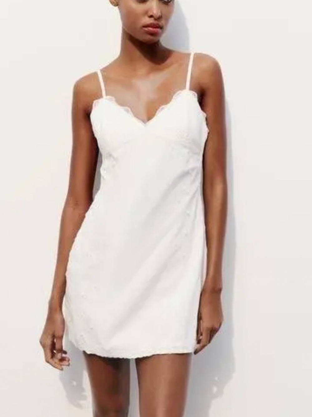 Zara White Lace-Trim Slip Chemise